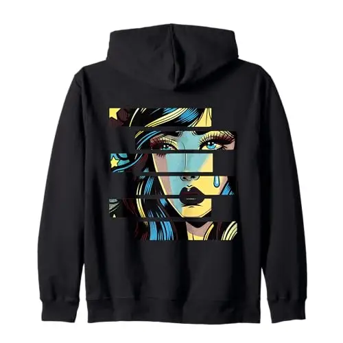 Fragmented Pop: Tearful Expression Zip Hoodie Apparel