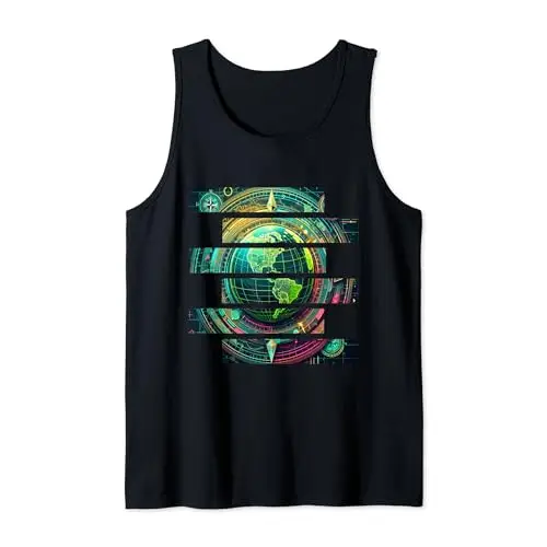 Futuristic Techno World Globe Tank Top Apparel
