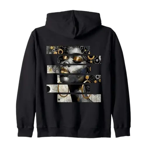 Gilded Whispers: Fragmented Elegance Zip Hoodie Apparel