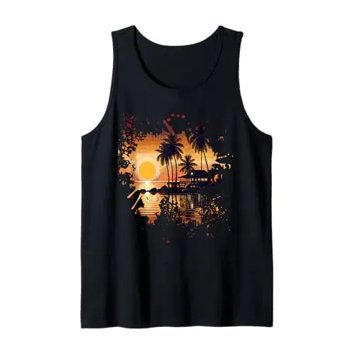 Golden Horizon: Sunset Serenity Tank Top Apparel