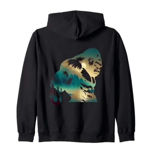Guardian of the Wild: Gorilla at Dusk Zip Hoodie Apparel