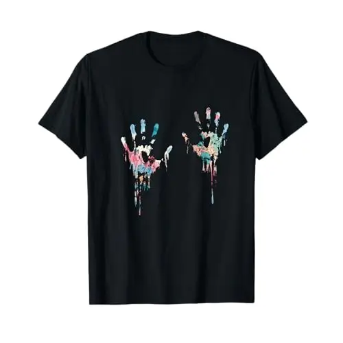 Imprint of Expression: Vibrant Dripping Hands T Shirt