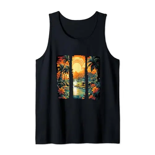 Island Bliss Paradise Sunset at a Tropical Oasis Tank Top