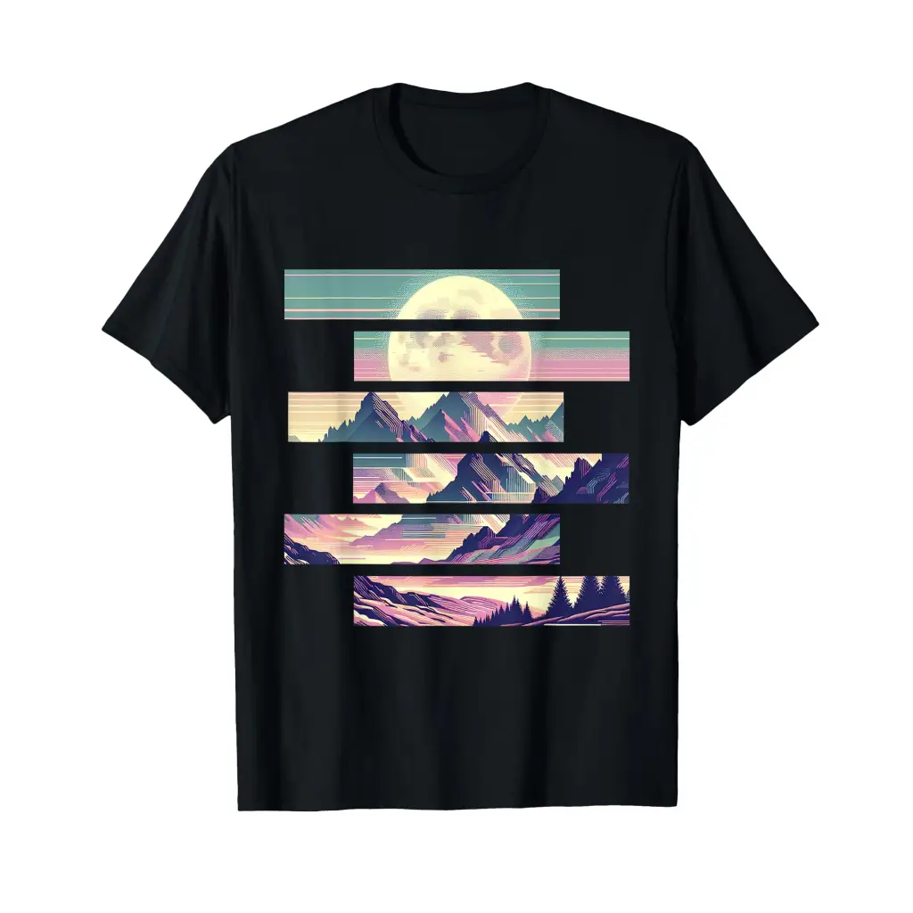 Layered Moonlight: Mountains in Stripes T Shirt Apparel