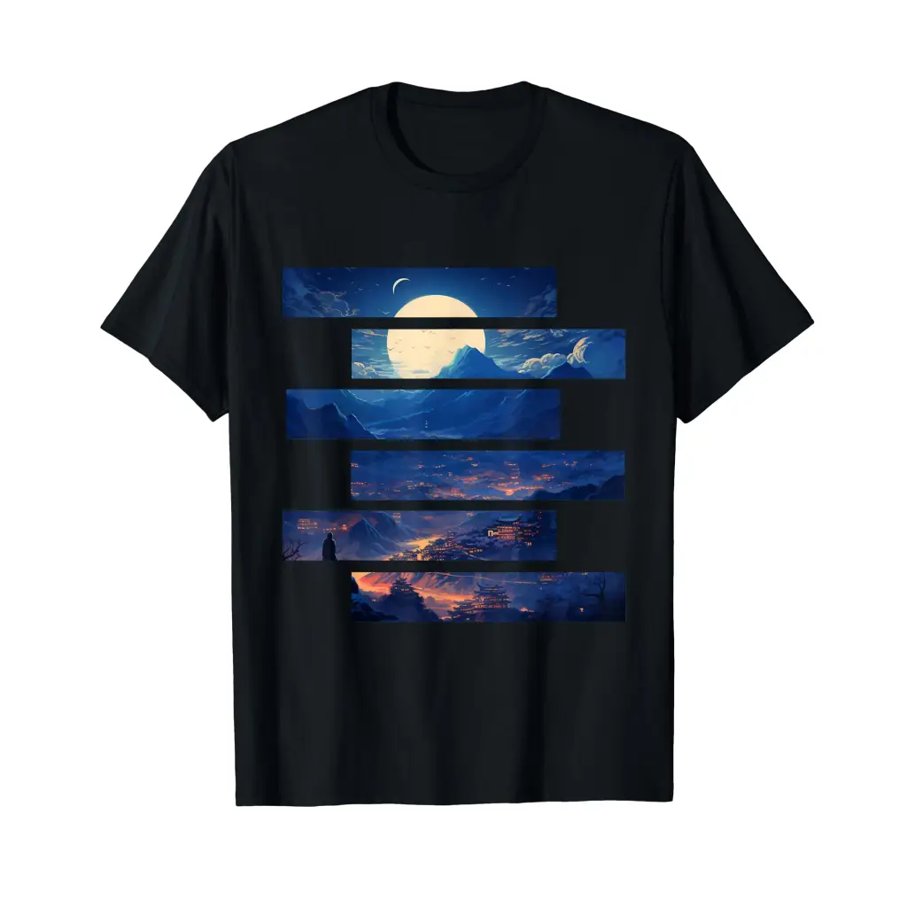 Lunar Horizon Peaks: Moonlit Majesty Over Mountains T Shirt