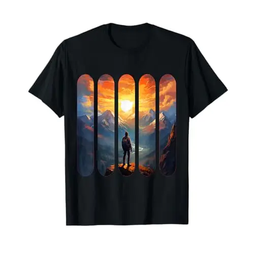 Majestic Ascent: Sunrise Over the Peaks T Shirt Apparel
