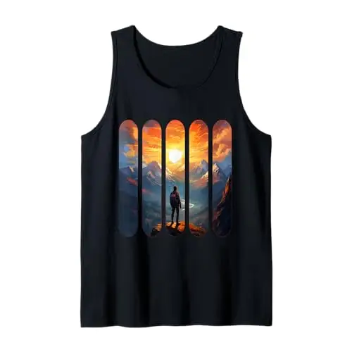 Majestic Ascent: Sunrise Over the Peaks Tank Top Apparel