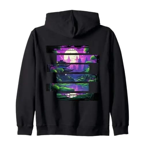 Moonlit Sanctuary: Twilight Reflections Zip Hoodie Apparel