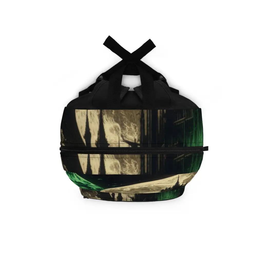 Mystical Green Castle Under Moonlight Backpack One size Bags