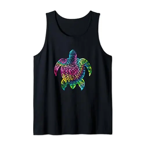 Ocean Odyssey: Tie Dye Tribal Tides Sea Turtle Tank Top