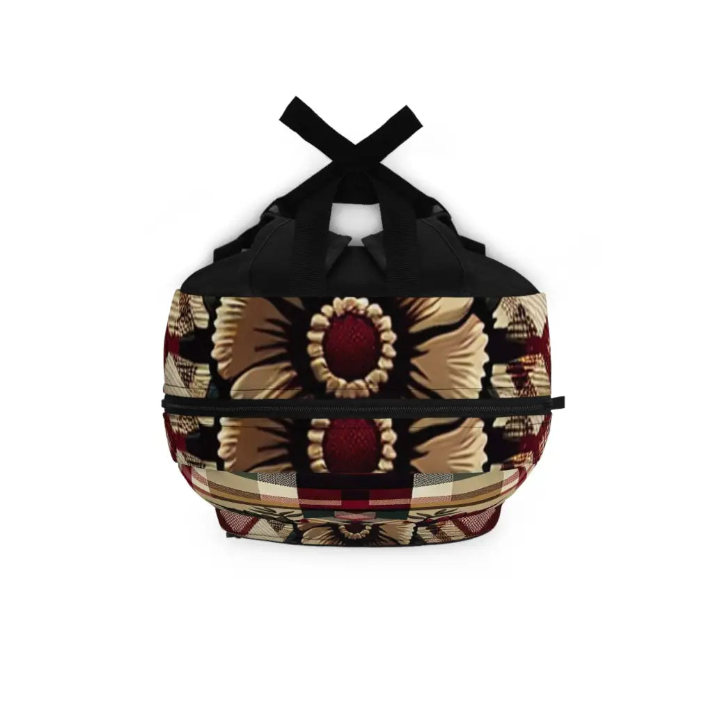 Plaid Perfection with Central Floral Motif Backpack