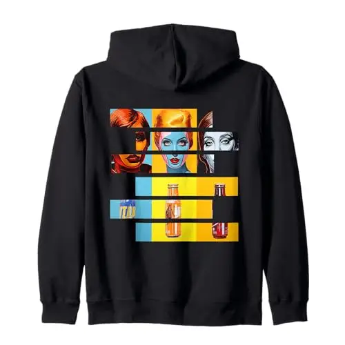 Pop Art Fusion: Fragmented Faces & Soda Bottles Zip Hoodie