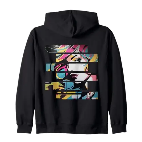 Pop Glam: Fragmented Allure Zip Hoodie Apparel
