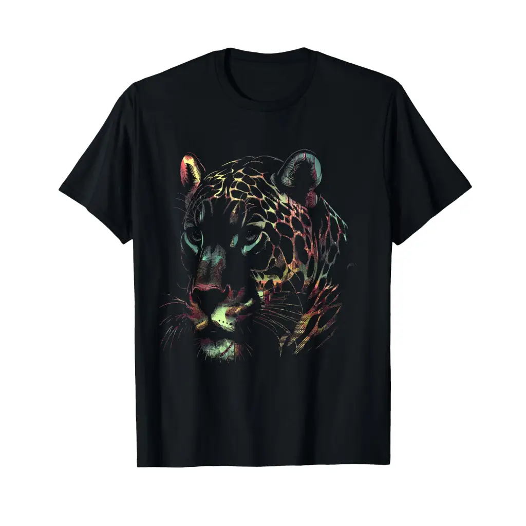 Prismatic Predator: The Watchful Leopard T Shirt Apparel