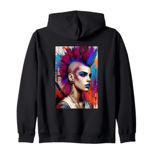 Punk Radiance: Rebellion in Color Zip Hoodie Apparel