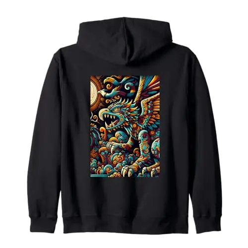 Quetzalcoatl’s Roar: Guardian of the Sun’ Zip Hoodie Apparel