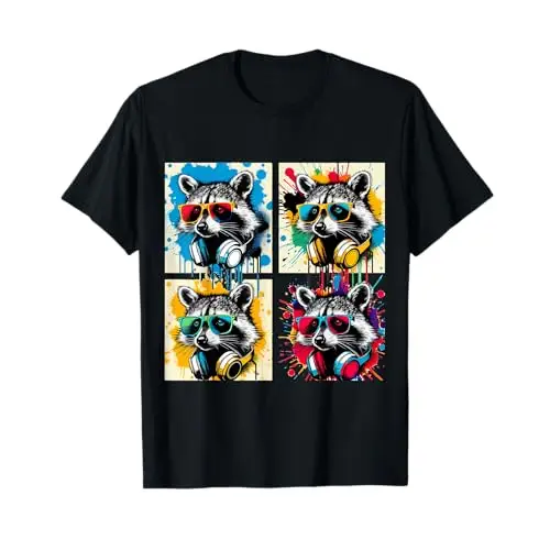 Raccoon Riot: Urban Beats and Street Colors T Shirt Apparel