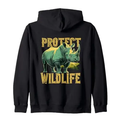 Rhino Guardian of the Wild: Protect Wildlife Zip Hoodie