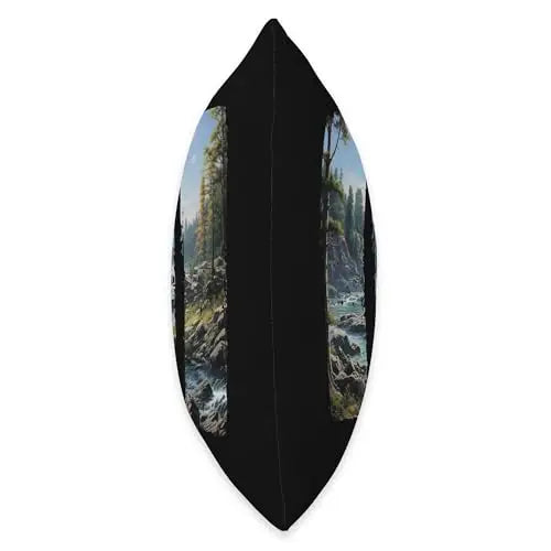 Rocky Banks Tall Evergreens and a Gentle Flowing River.