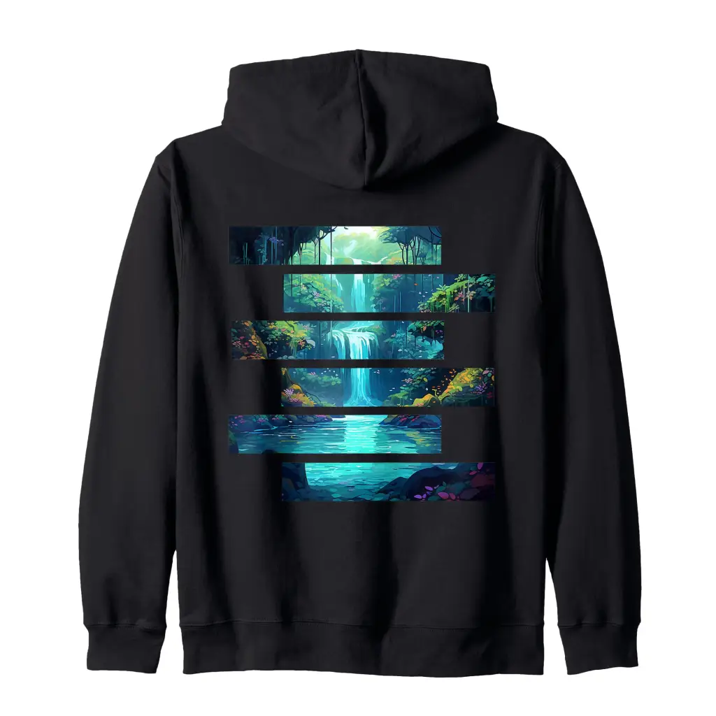Serenity Falls: Hidden Jungle Cascades Zip Hoodie Apparel