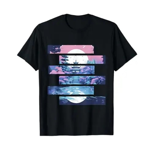 Serenity in Stripes: Tranquil Temple at Twilight T Shirt