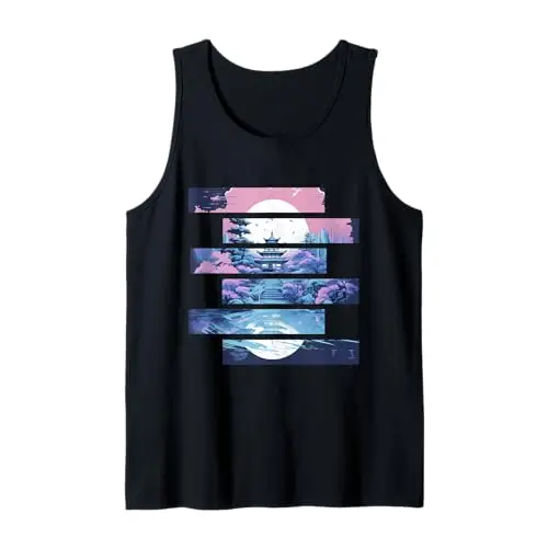 Serenity in Stripes: Tranquil Temple at Twilight Tank Top