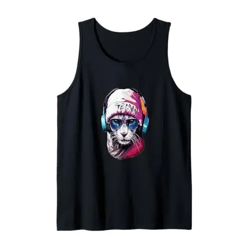 Streetwise Cool: The Hip Hop Cat Vibe Tank Top Apparel