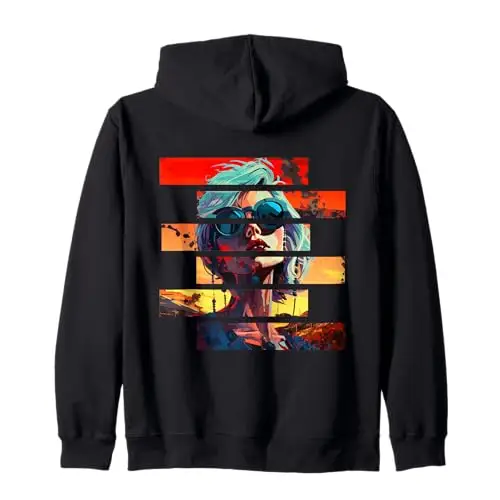 Sunset Rebellion: Fragmented Vibes Zip Hoodie Apparel