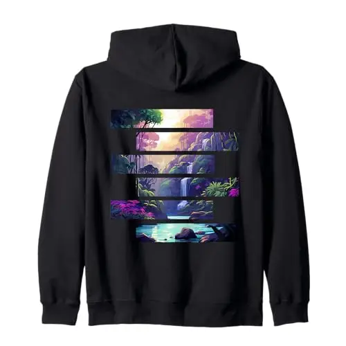 Tranquil Falls: Oasis in the Forest Zip Hoodie Apparel