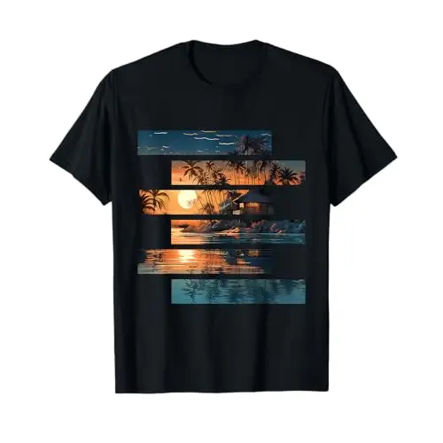 Tropical Tranquility: Fragmented Sunset Retreat T Shirt