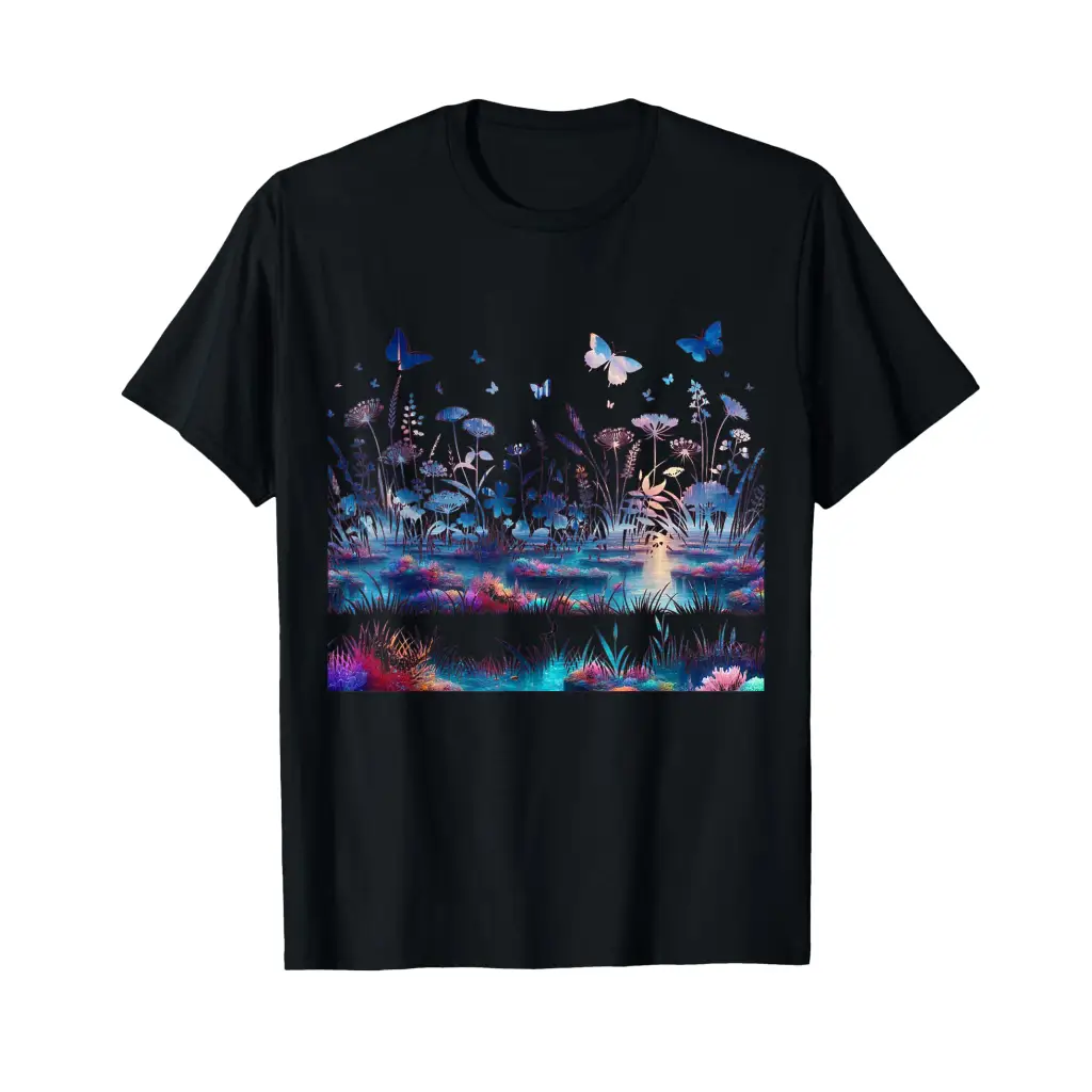 Twilight Garden: Ethereal Meadow with Butterflies T Shirt