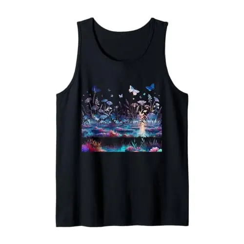 Twilight Garden: Ethereal Meadow with Butterflies Tank Top