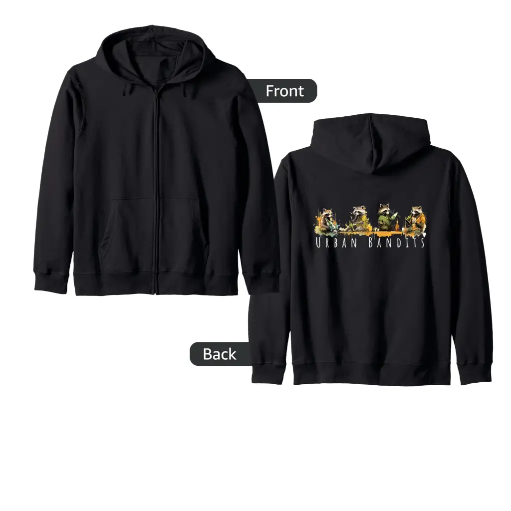 Urban Bandits: Raccoon Nightlife’ Zip Hoodie Apparel