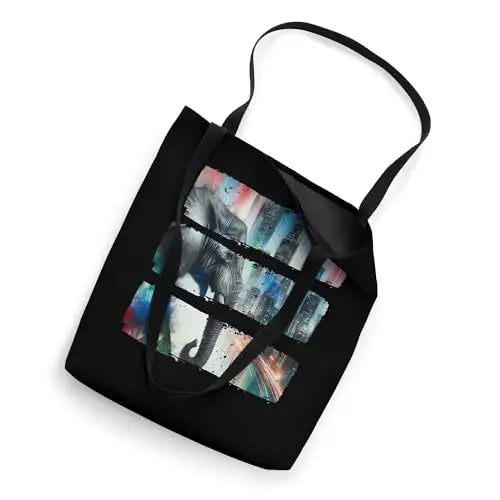 Urban Majesty: Elephant Against Vibrant Skyline Tote Bag