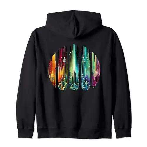 Urban Spectrum: A Panoramic Cityscape” Zip Hoodie Apparel