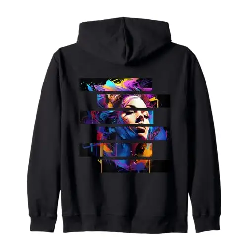 Vibrant Dreams: Abstract Fragmented Vision Zip Hoodie
