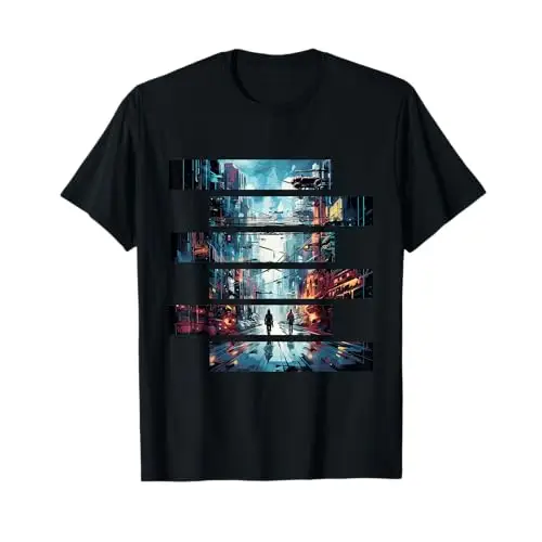 Vibrant Echoes: Stroll Through the Cyber City T Shirt