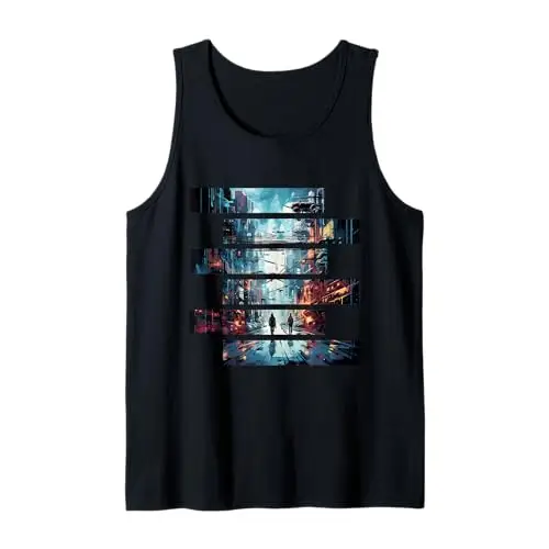 Vibrant Echoes: Stroll Through the Cyber City Tank Top