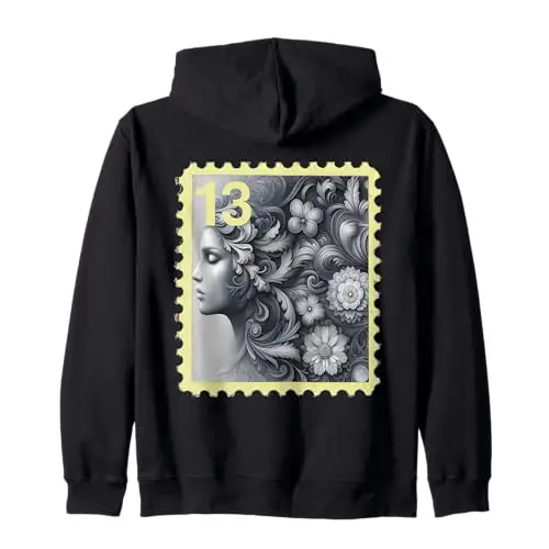 Whispers in Monochrome – Stamp No. 13 Zip Hoodie Apparel