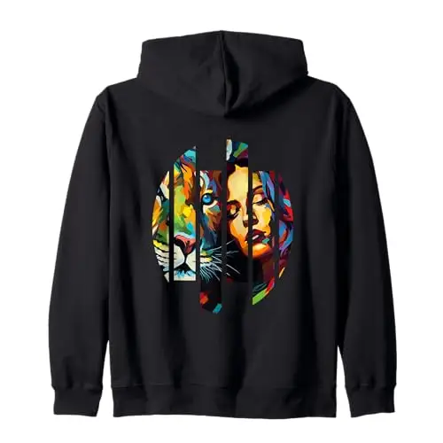 Wild Connection: Fragmented Vibrant Fusion Zip Hoodie