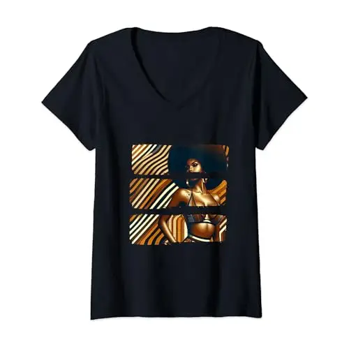 Womens Afro Radiance: Bold Melanated Vintage Vibes V Neck T