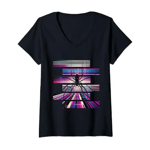 Womens Arachnid Aura: Spider on a Radiant Digital Web V