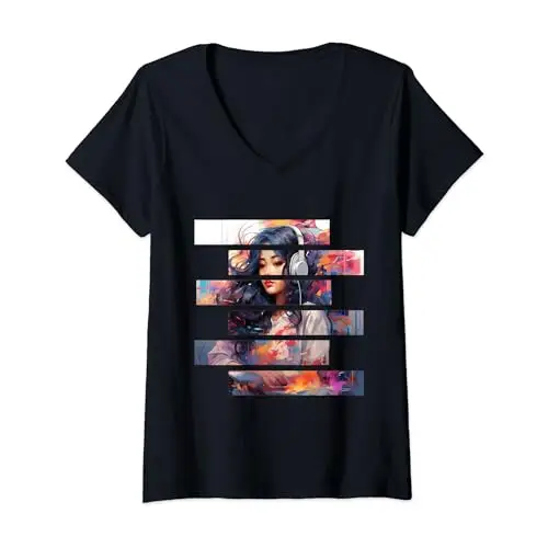 Womens Beautiful Woman Enjoying Music Wearing Headphones V