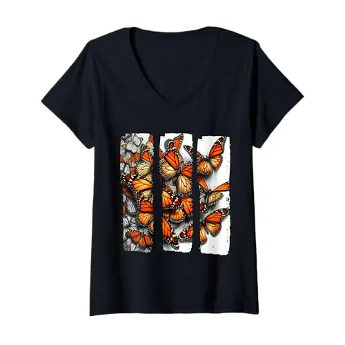 Womens Butterflies Flight of Change V Neck T Shirt Apparel
