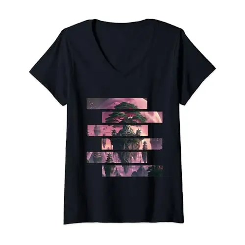Womens Celestial Sanctuary: Floating Zen Haven V Neck T