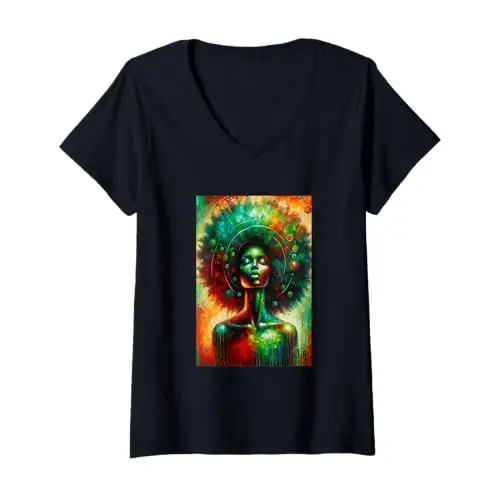 Womens Cosmic Roots: Queen of the Universe V Neck T Shirt