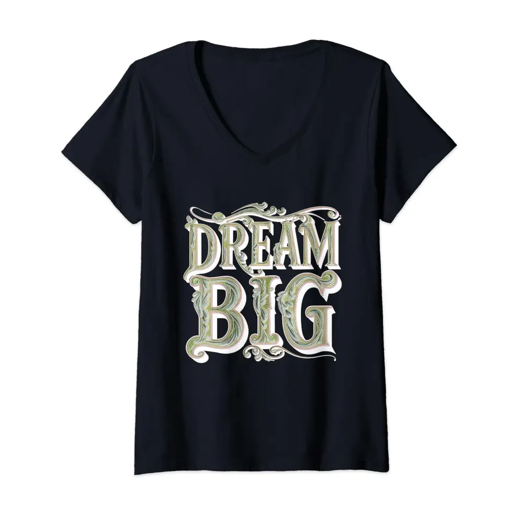 Womens Dream Big: Ornamental Typography Artwork V Neck T