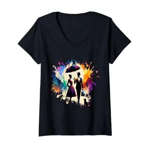 Womens Elegance in the Rain: A Timeless Stroll V Neck T