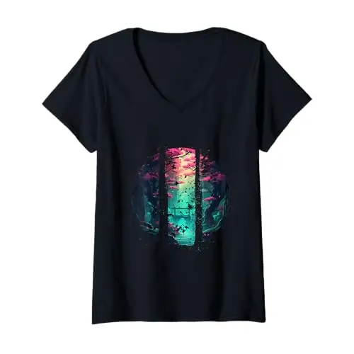 Womens Enchanted Gateway: Path to the Hidden Realm V Neck T