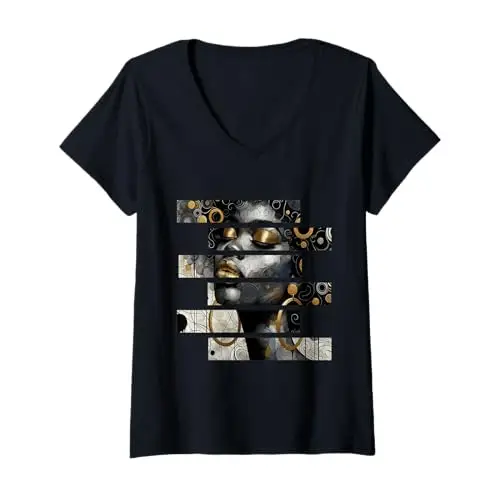 Womens Gilded Whispers: Fragmented Elegance V Neck T Shirt
